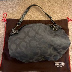 Coach Signature Large Hobo. Metallic Fabric with gunmetal chain accents
